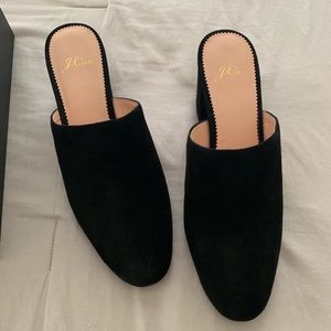 NIB J Crew Black Suede Block Heel Mules